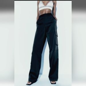 Zara Cargo Satin Pants Black